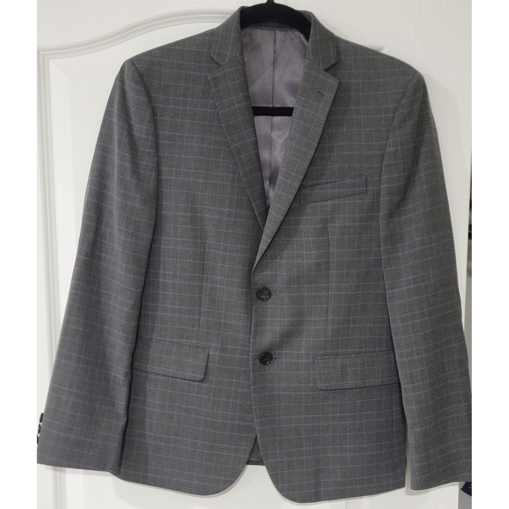 Lauren Ralph Lauren Boys Grey Blue Check Poly Blend‎ Sports Coat Size 16 R